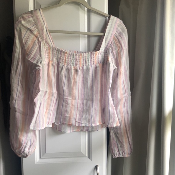 Cotton Gauze Square Neck Smocked Blouse - Picture 6 of 7